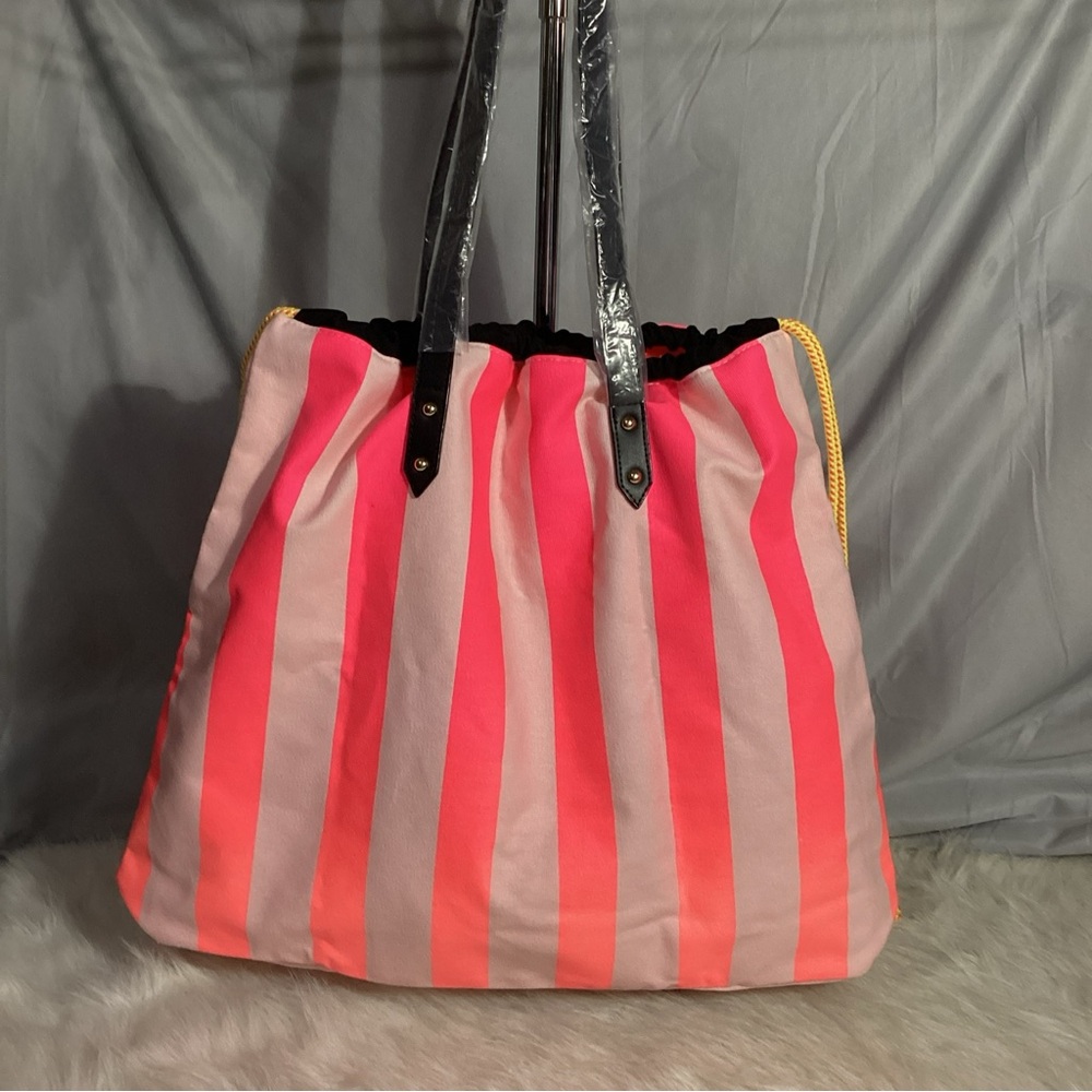 Victoria’s Secret Limited Edition Drawstring Neon Striped Tote, Beach, Pool…Bag - Picture 5 of 10